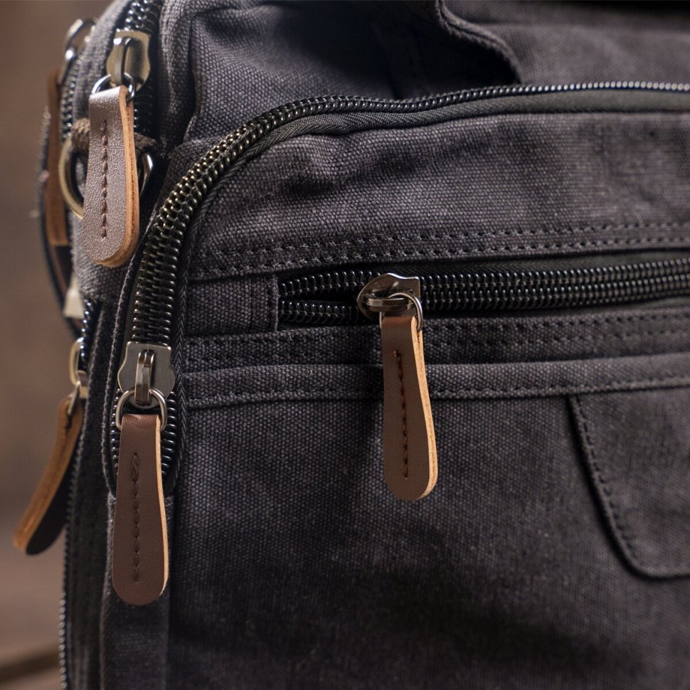 Черная сумка для ноутбука из качественного текстиля на два отделения Vintage (20177) modnotak фото №5