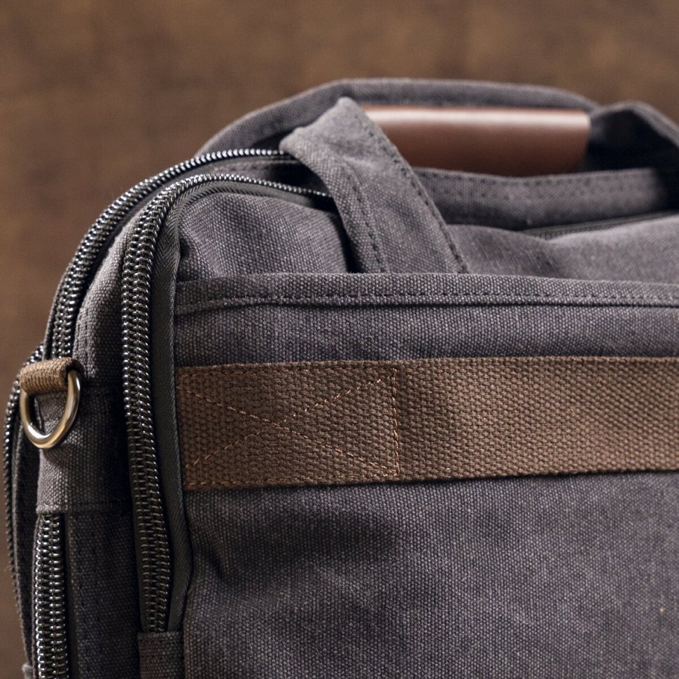 Чорна сумка для ноутбука з якісного текстилю на два відділення Vintage (20177)