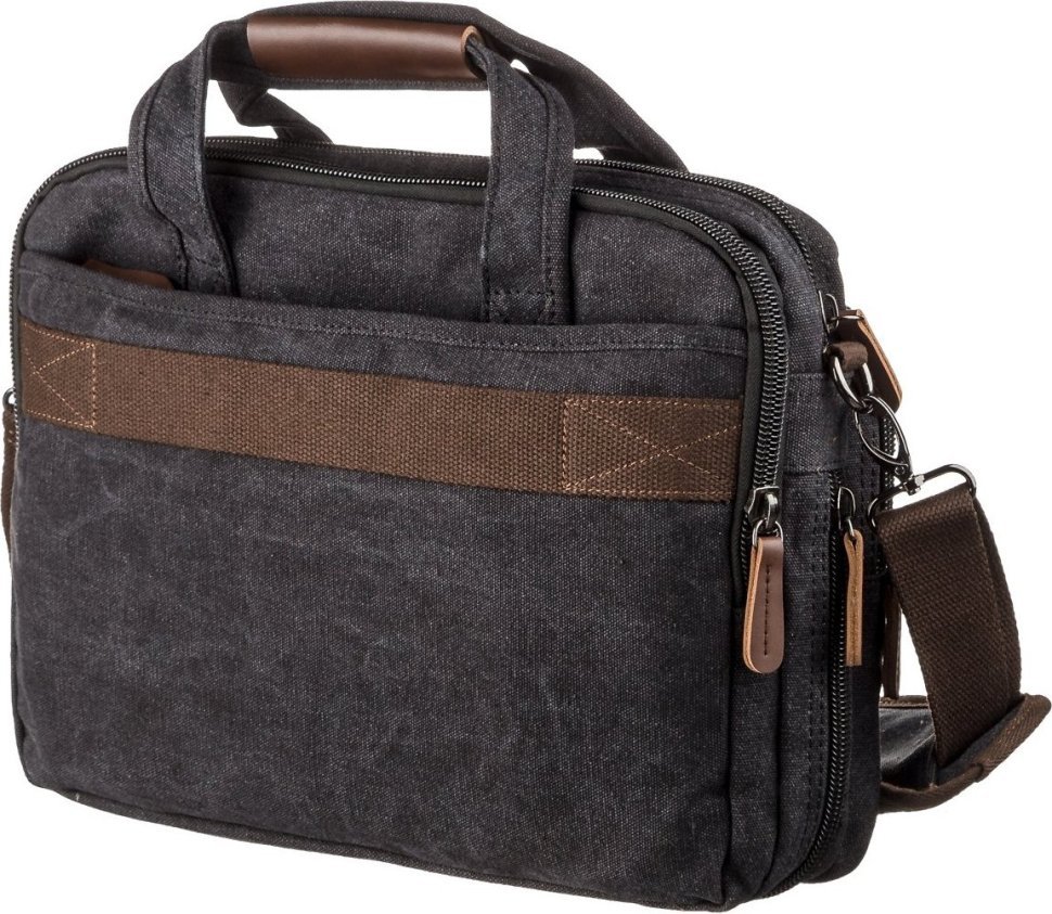 Черная сумка для ноутбука из качественного текстиля на два отделения Vintage (20177) modnotak фото №8