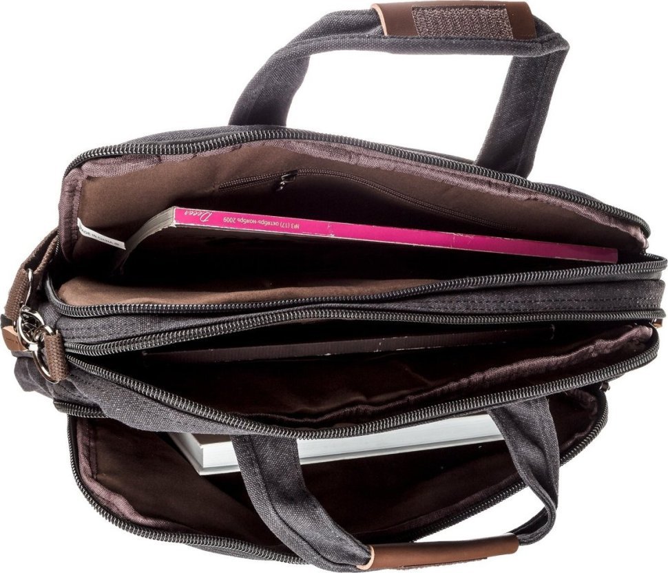 Черная сумка для ноутбука из качественного текстиля на два отделения Vintage (20177) modnotak фото №9