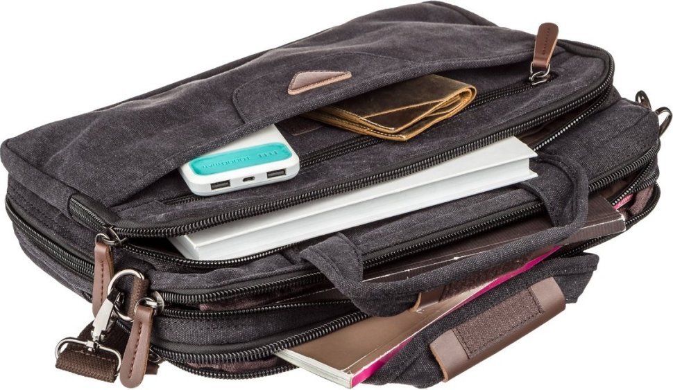 Черная сумка для ноутбука из качественного текстиля на два отделения Vintage (20177) modnotak фото №10