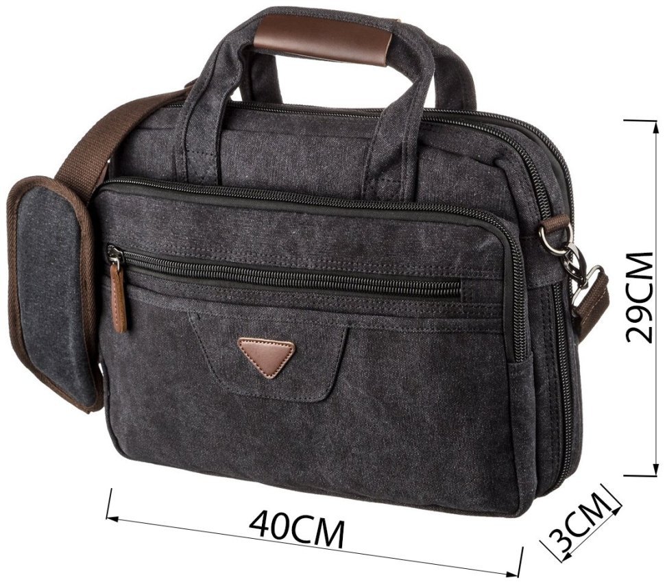 Черная сумка для ноутбука из качественного текстиля на два отделения Vintage (20177) modnotak фото №11