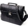 Вместительный мужской портфель из качественной кожи черного цвета с фактурой под крокодила KARYA (2420939) - 1