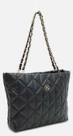 Містка жіноча сумка з екошкіри з довгими ручками Monsen 94653 чорного кольору