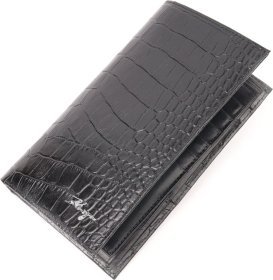Чорний чоловічий гаманець із натуральної шкіри з тисненням під крокодила KARYA (2421139)