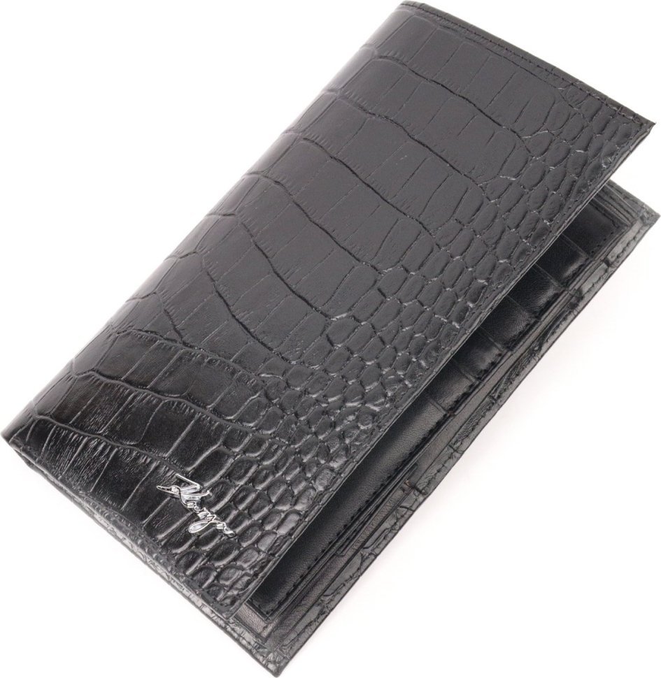 Черный мужской бумажник из натуральной кожи с тиснением под крокодила KARYA (2421139)