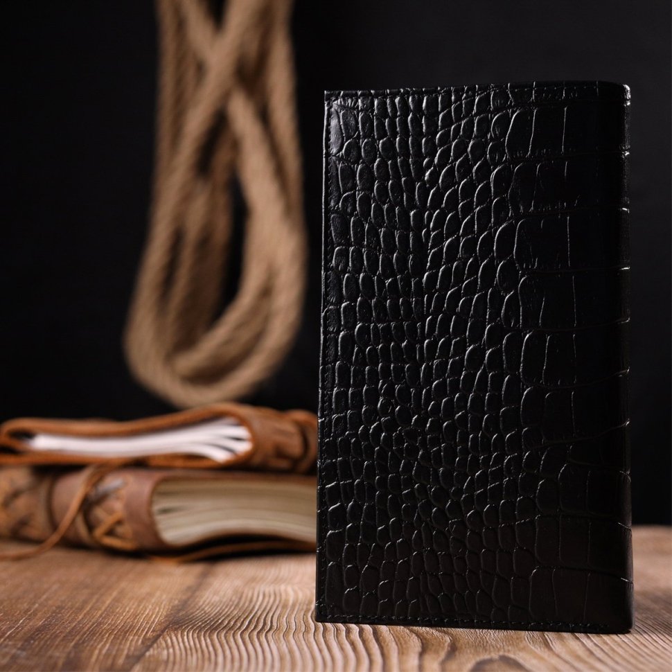 Черный мужской бумажник из натуральной кожи с тиснением под крокодила KARYA (2421139)