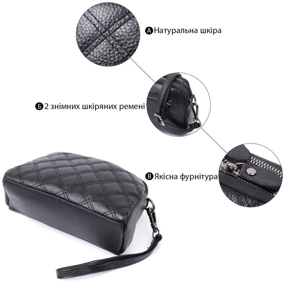 Компактный женский клатч из натуральной кожи с тиснением Vintage 94853 (черный) modnotak фото №4