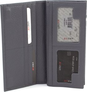 Темно-сірий довгий гаманець з натуральної шкіри під багато карт KARYA (21061) - 2
