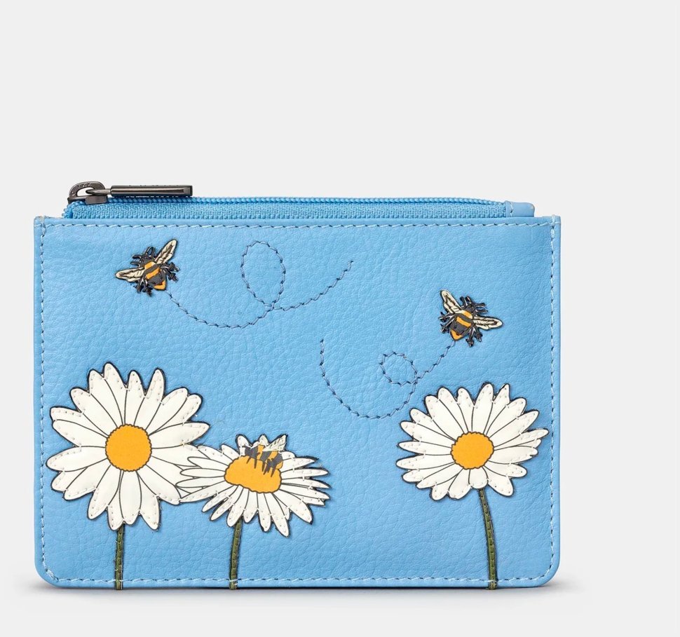 Жіночий шкіряний гаманець Yoshi Y1321 Bee Happy 94953 (блакитного кольору з принтом квіточки та бджілки) modnotak фото №1