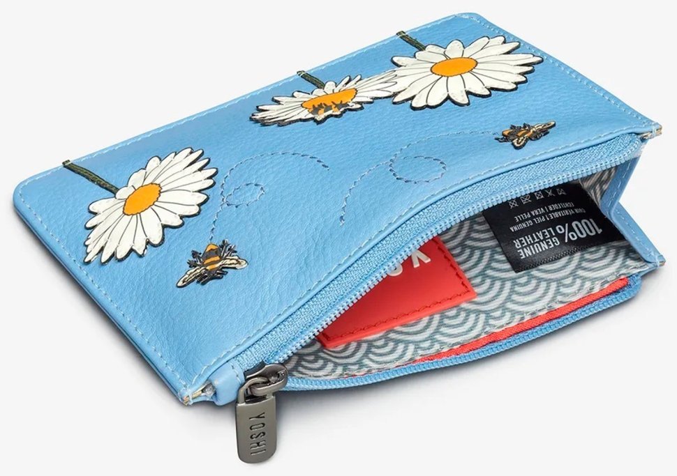Жіночий шкіряний гаманець Yoshi Y1321 Bee Happy 94953 (блакитного кольору з принтом квіточки та бджілки) modnotak фото №2