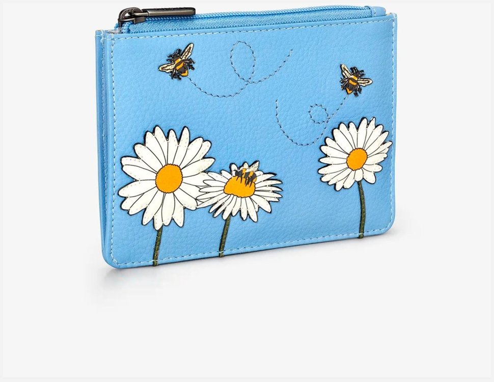Жіночий шкіряний гаманець Yoshi Y1321 Bee Happy 94953 (блакитного кольору з принтом квіточки та бджілки) modnotak фото №3