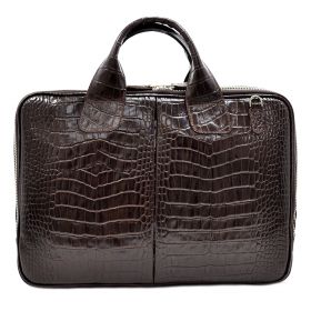 Ділова сумка зі шкіри під крокодила в коричневому кольорі - DESISAN (11589)