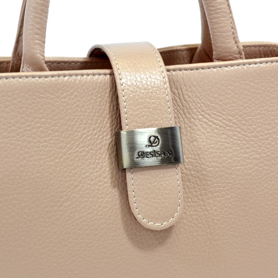Жіноча шкіряна сумка пудровий кольору з ручками Desisan (28300)