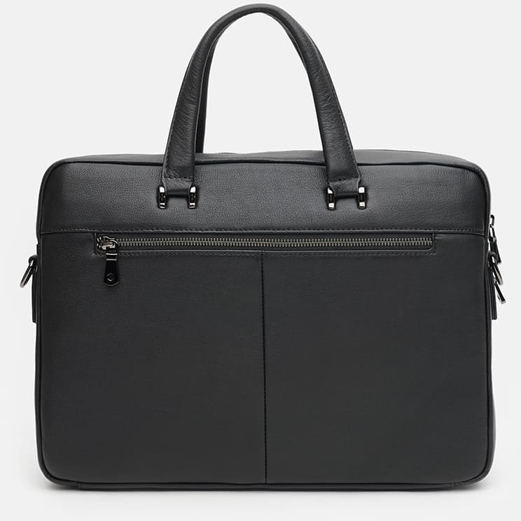 Чоловіча шкіряна сумка під ноутбук та документи в чорному кольорі з ручками Ricco Grande (21378)