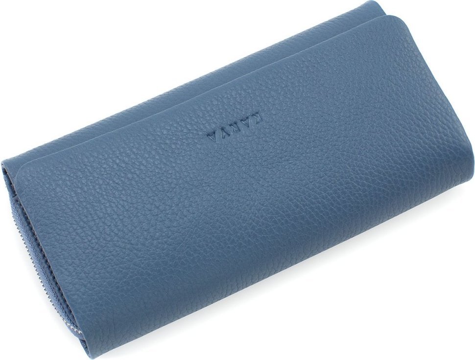 Блакитний жіночий гаманець із натуральної шкіри флотар із блоком під карти KARYA (55853)