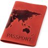 Червона обкладинка на паспорт із вінтажної шкіри з картою світу Shvigel (2413920) - 1
