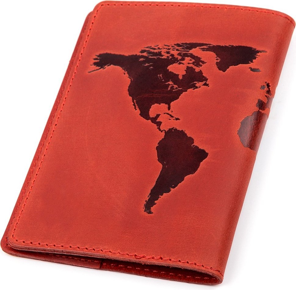 Червона обкладинка на паспорт із вінтажної шкіри з картою світу Shvigel (2413920)