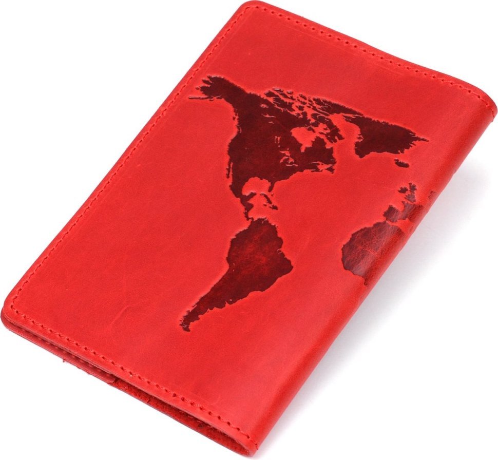 Красная обложка на паспорт из винтажной кожи с картой мира Shvigel (2413920)