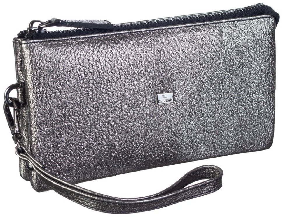 Женский клатч из натуральной кожи с кистевым ремешком Desisan 106753 серебряного цвета modnotak фото №2