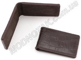 Маленький кожаный зажим коричневого цвета на магнитах KARYA (16162)