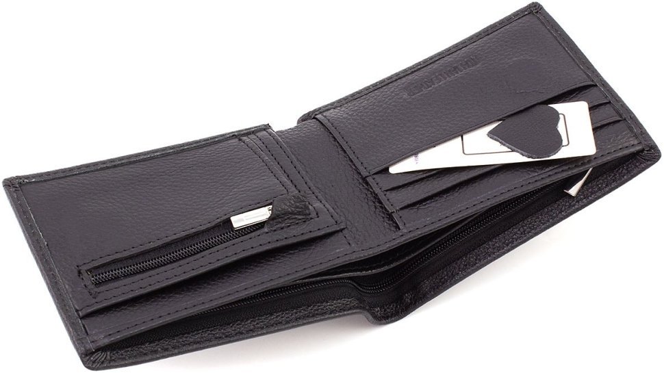 Черное маленькое мужское портмоне из натуральной кожи на магнитах ST Leather 1767353