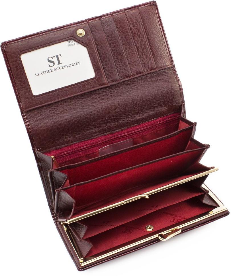 Лаковий жіночий гаманець бордового кольору ST Leather (16277)