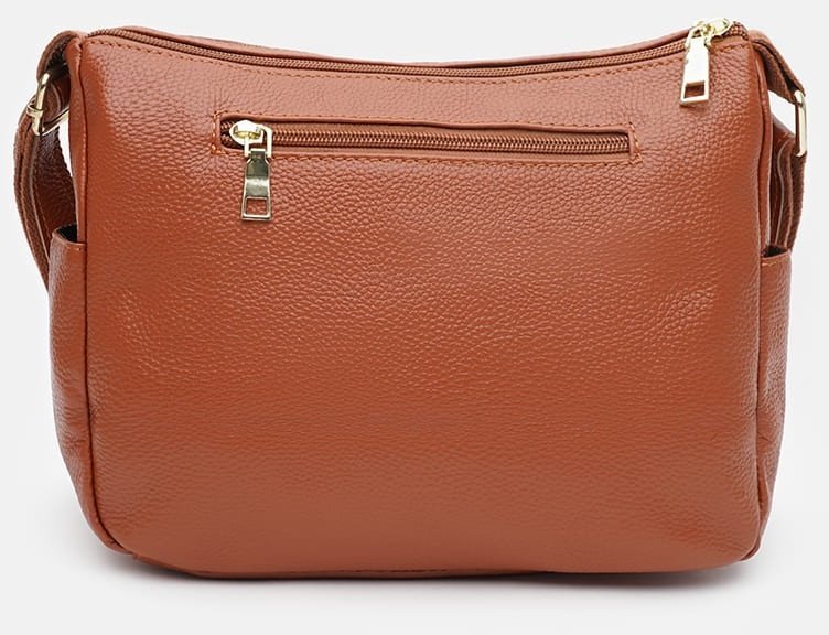 Жіноча плечова сумка коричневого кольору із зернистої шкіри на дві блискавки Keizer (22054)