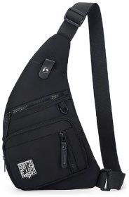 Тонкая мужская сумка-слинг из текстиля черного цвета Confident 77453