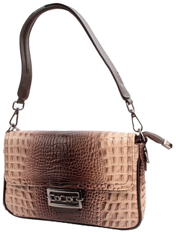 Повседневная женская сумка бежевого цвета из кожи с фактурой под крокодила Desisan 107853 modnotak фото №1