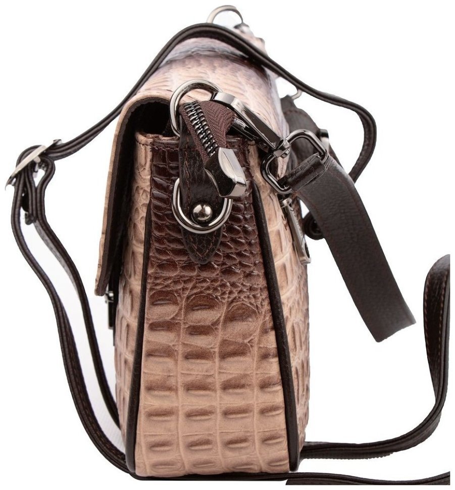 Повседневная женская сумка бежевого цвета из кожи с фактурой под крокодила Desisan 107853 modnotak фото №5