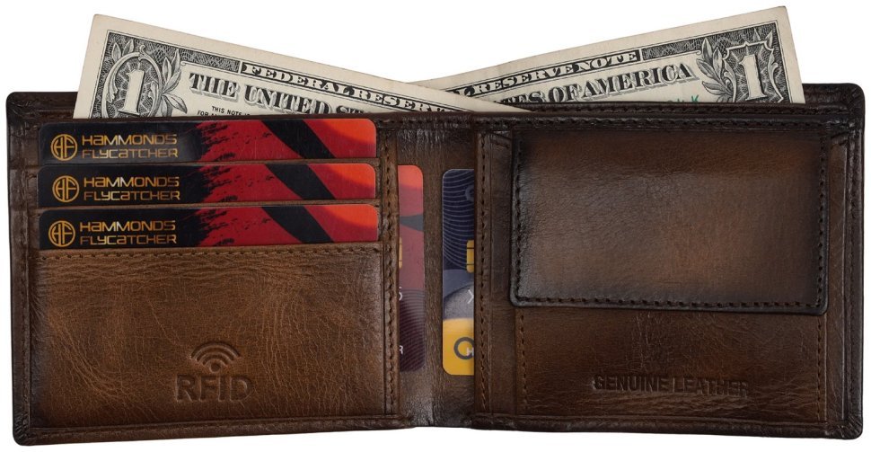 Мужской кошелек из гладкой кожи с монетницей Hammonds Flycatcher HF594 коричневого цвета 107953 modnotak фото №2