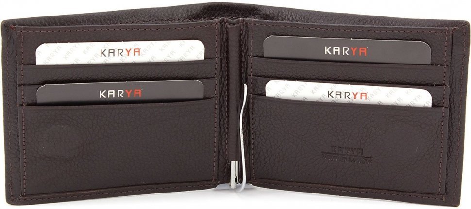 Коричневый кожаный кошелек на магнитах KARYA (0945-39)