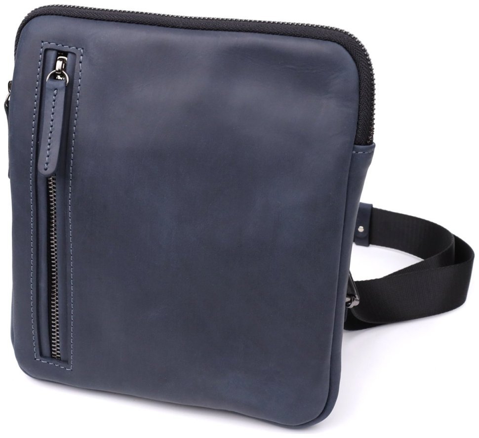 Городская компактная мужская сумка из винтажной кожи через плечо Shvigel синего цвета 108353 фото №1 Городская компактная мужская сумка из винтажной кожи через плечо Shvigel синего цвета 108353 modnotak фото №1
