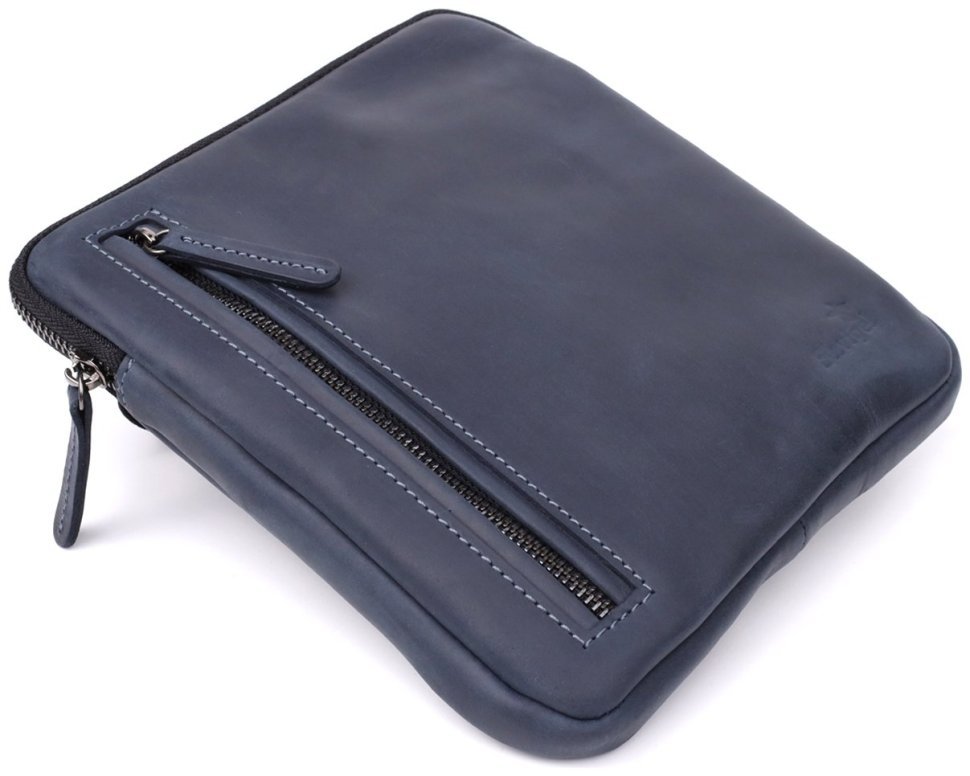 Городская компактная мужская сумка из винтажной кожи через плечо Shvigel синего цвета 108353 фото №5 Городская компактная мужская сумка из винтажной кожи через плечо Shvigel синего цвета 108353 modnotak фото №5