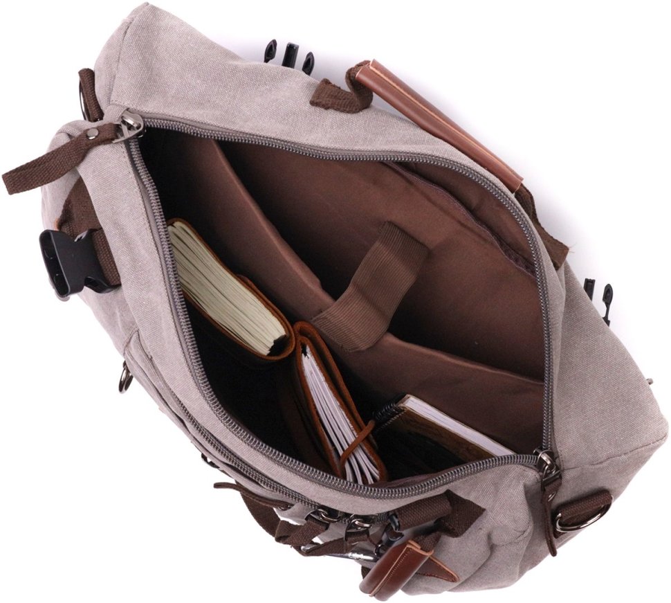Великий чоловічий рюкзак-трансформер із якісного текстилю сірого кольору Vintage 2422156