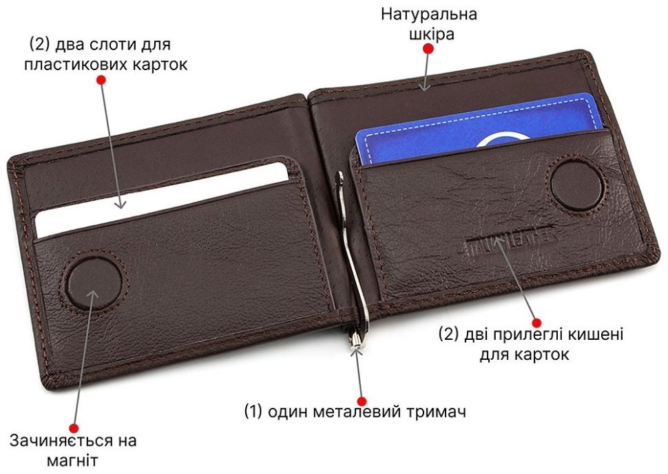 Коричневий затиск для грошей і карток ST Leather (16676) modnotak фото №4