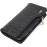Якісний гаманець-клатч чорного кольору з натуральної шкіри з тисненням під крокодила CANPELLINI (2421543) - 1