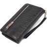 Якісний гаманець-клатч чорного кольору з натуральної шкіри з тисненням під крокодила CANPELLINI (2421543) - 2