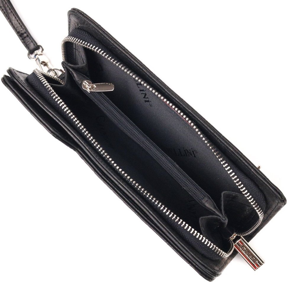 Качественный кошелек-клатч черного цвета из натуральной кожи с тиснением под крокодила CANPELLINI (2421543)