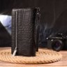 Якісний гаманець-клатч чорного кольору з натуральної шкіри з тисненням під крокодила CANPELLINI (2421543) - 7