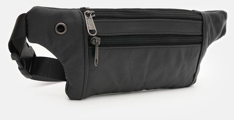 Зручна чоловіча сумка на пояс із натуральної шкіри Borsa Leather 88753 Чорна modnotak фото №2