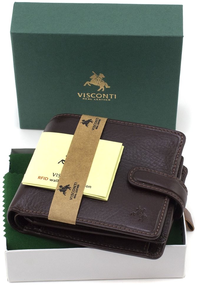 Коричневе чоловіче портмоне із натуральної шкіри високої якості на кнопці Visconti Arezzo 68953
