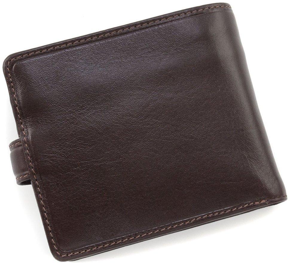 Коричневое мужское портмоне из натуральной кожи высокого качества на кнопке Visconti Arezzo 68953