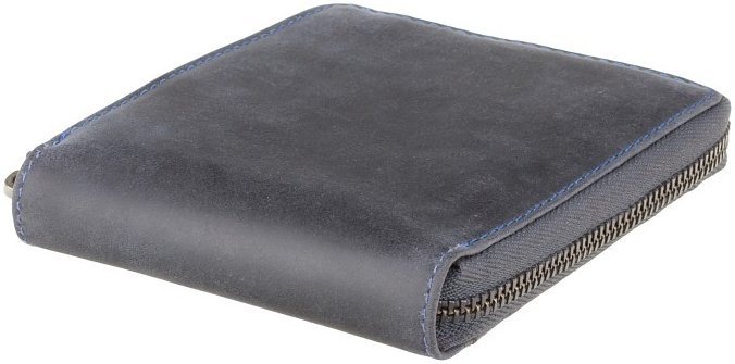 Невеликий чоловічий гаманець із вінтажної шкіри синього кольору на блискавковій застібці Visconti Bullet 69053