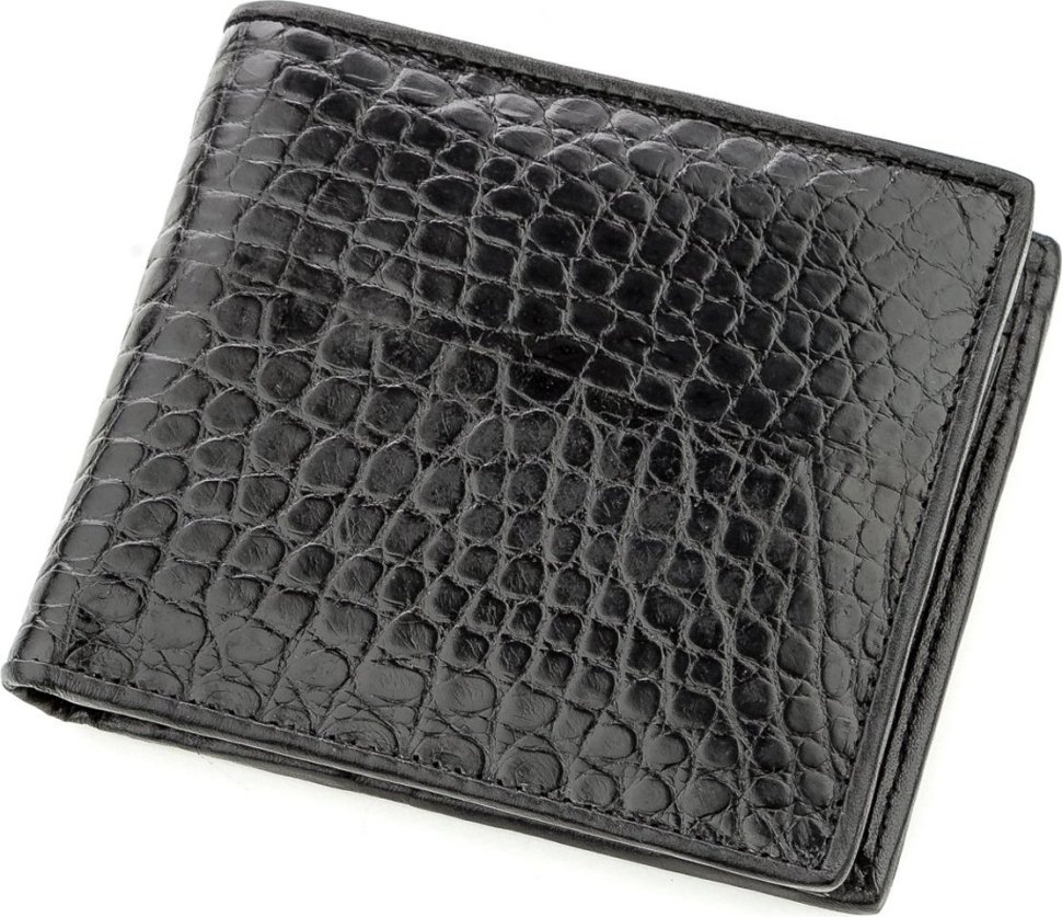 Класичне портмоне чорного кольору зі шкіри крокодила CROCODILE LEATHER (024-18584)