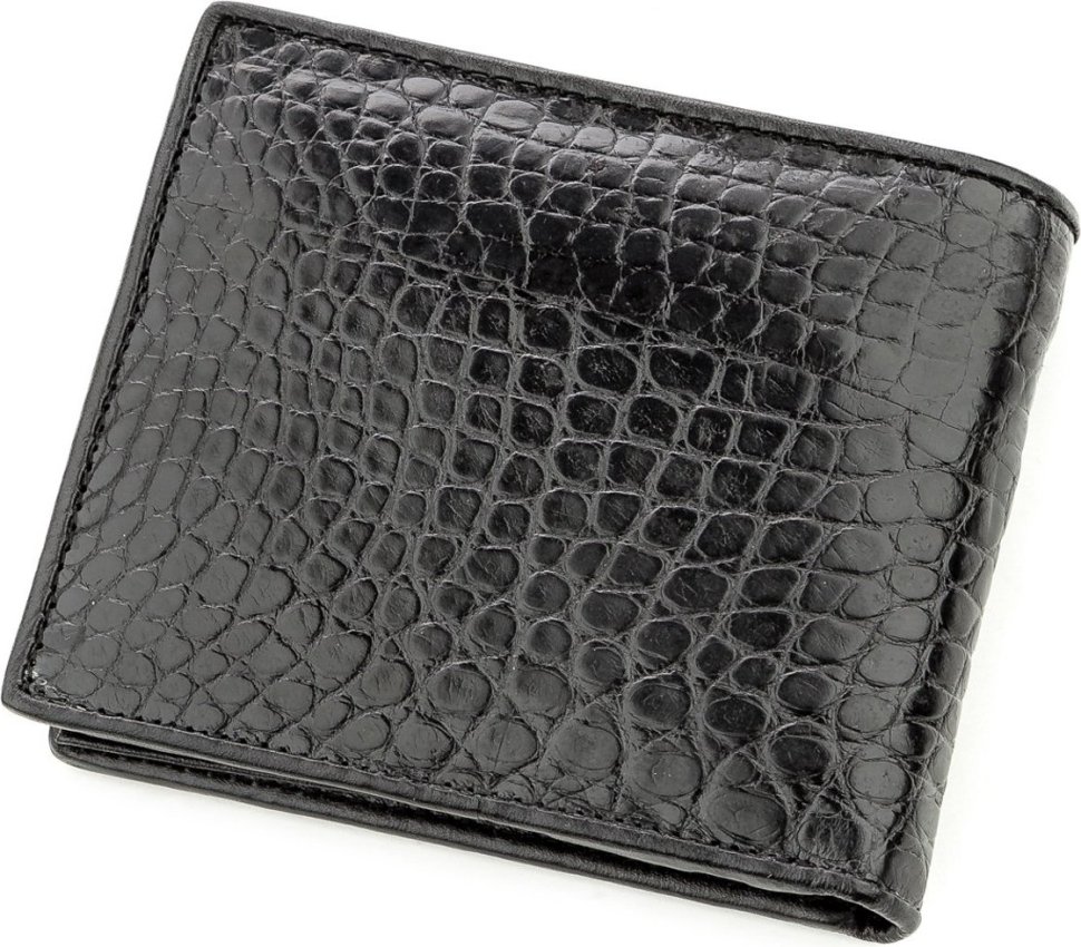 Классическое портмоне черного цвета из кожи крокодила CROCODILE LEATHER (024-18584)