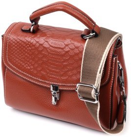 Коричневая кожаная женская сумка компактного размера с плечевым ремешком Vintage 2422417