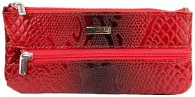 Красная женская ключница большого размера из натуральной кожи под змею Desisan 80654