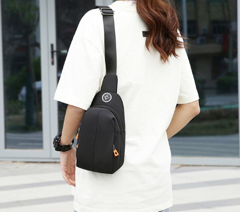 Чоловіча слінг сумка із міцного текстилю чорного кольору Confident 90754 modnotak фото №6
